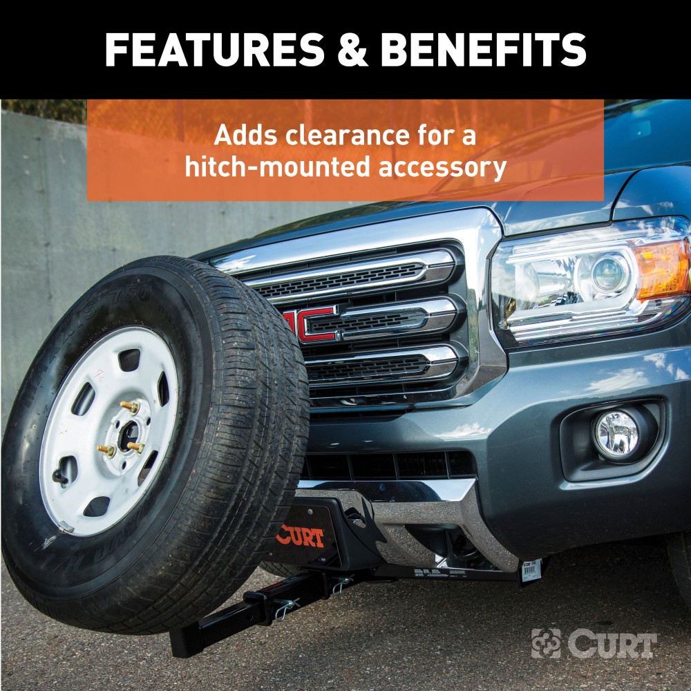 CURT Hitch Extender for 2 Inch Receiver with 8 Inch Extension CURT hitch extender providing 8 inches of clearance for 2 inch receiver towing