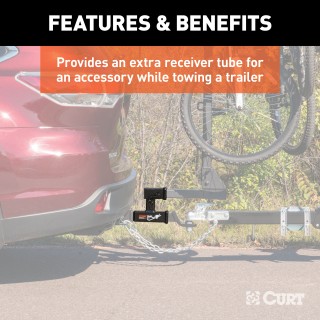 CURT Dual Hitch Extender for 2 Inch Receiver, 8 Inch Extension CURT dual hitch extender adds clearance and allows simultaneous towing and accessory mounting in a 2 inch receiver.