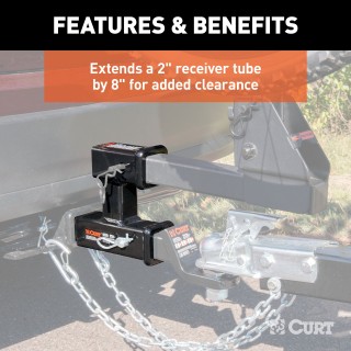 CURT Dual Hitch Extender for 2 Inch Receiver, 8 Inch Extension CURT dual hitch extender adds clearance and allows simultaneous towing and accessory mounting in a 2 inch receiver.