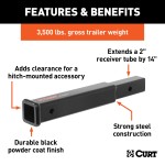 CURT Durable 14-Inch Hitch Extender for 2-Inch Receiver CURT hitch extender fits 2-inch receiver, extends 14 inches with 3,500 lbs capacity