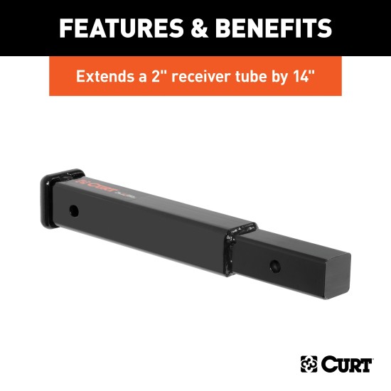 CURT Durable 14-Inch Hitch Extender for 2-Inch Receiver CURT hitch extender fits 2-inch receiver, extends 14 inches with 3,500 lbs capacity
