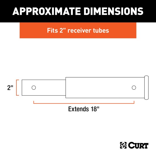 CURT 18 Inch Hitch Extender for 2 Inch Receiver Tube CURT hitch extender with gloss black finish for 2 inch receiver offering 18 inch extension