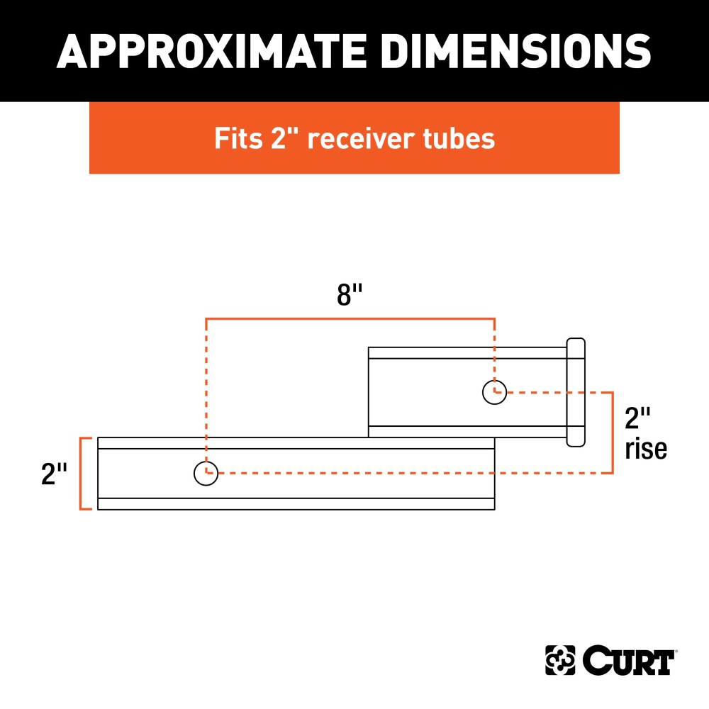 CURT Hitch Adapter Extender with 2-Inch Drop or Rise CURT hitch adapter with 2-inch rise or drop for 2-inch receiver