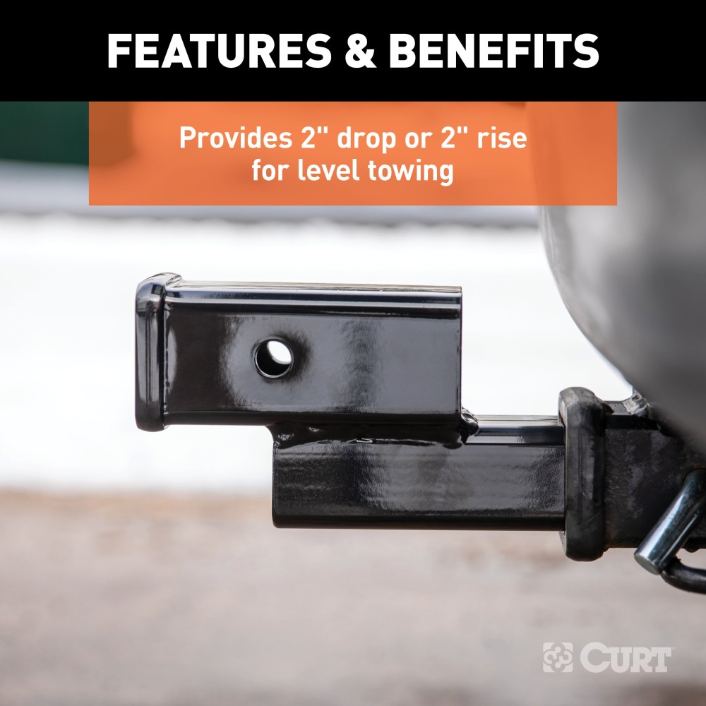 CURT Hitch Adapter Extender with 2-Inch Drop or Rise CURT hitch adapter with 2-inch rise or drop for 2-inch receiver