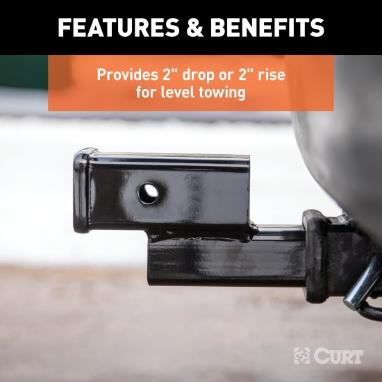 CURT Hitch Adapter Extender with 2-Inch Drop or Rise CURT hitch adapter with 2-inch rise or drop for 2-inch receiver