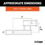CURT hitch adapter for towing with 4-inch rise or drop, fits 2-inch receiver, black finish.