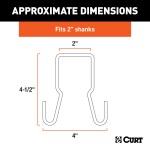 CURT Trailer Safety Chain Hanger Bracket on 2-Inch Hitch CURT safety chain hanger bracket clipped onto a 2-inch hitch shank, keeping trailer chains off the ground with durable steel construction.