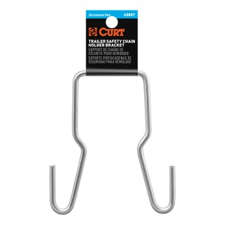 CURT Trailer Safety Chain Hanger Bracket on 2-Inch Hitch CURT safety chain hanger bracket clipped onto a 2-inch hitch shank, keeping trailer chains off the ground with durable steel construction.