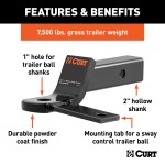 CURT Specialty Ball Mount with Sway Control Tab CURT ball mount with sway control tab for 2 inch hitch receivers, featuring gloss black powder coating.