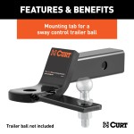 CURT Specialty Ball Mount with Sway Control Tab CURT ball mount with sway control tab for 2 inch hitch receivers, featuring gloss black powder coating.