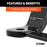 CURT Specialty Ball Mount with Sway Control Tab CURT ball mount with sway control tab for 2 inch hitch receivers, featuring gloss black powder coating.