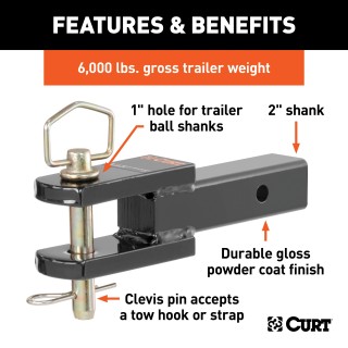 CURT Specialty Clevis Pin Ball Mount for 2 Inch Hitch Receiver CURT clevis pin ball mount for 2 inch receiver, versatile towing accessory