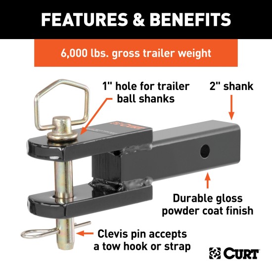 CURT Specialty Clevis Pin Ball Mount for 2 Inch Hitch Receiver CURT clevis pin ball mount for 2 inch receiver, versatile towing accessory