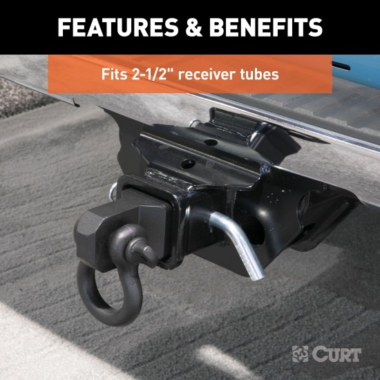 CURT D-ring Shackle Mount for Off-road Recovery - 13000 lbs CURT D-ring shackle mount with 13,000 lbs capacity on a truck hitch