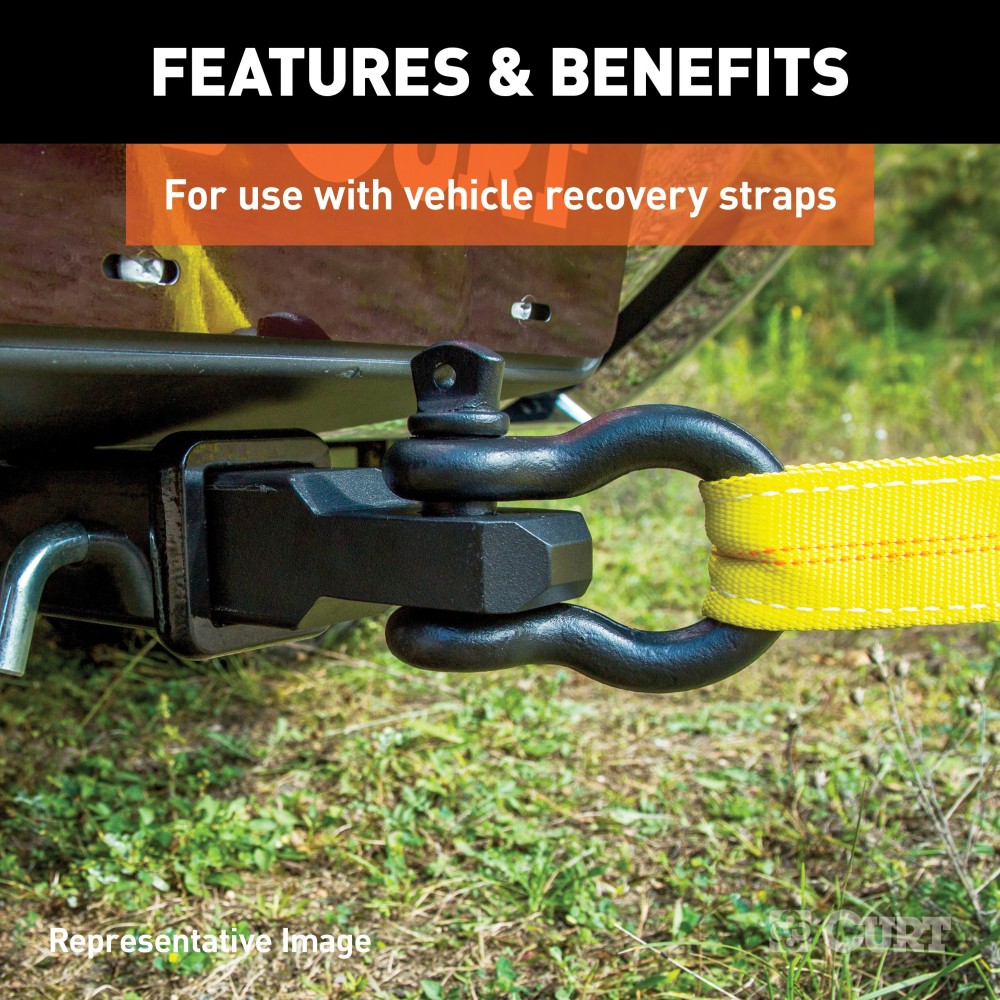 CURT D-ring Shackle Mount for Off-road Recovery - 13000 lbs CURT D-ring shackle mount with 13,000 lbs capacity on a truck hitch