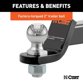 CURT Loaded Ball Mount with Factory-Torqued 2 Inch Trailer Ball CURT loaded ball mount with factory-torqued 2 inch trailer ball, black finish