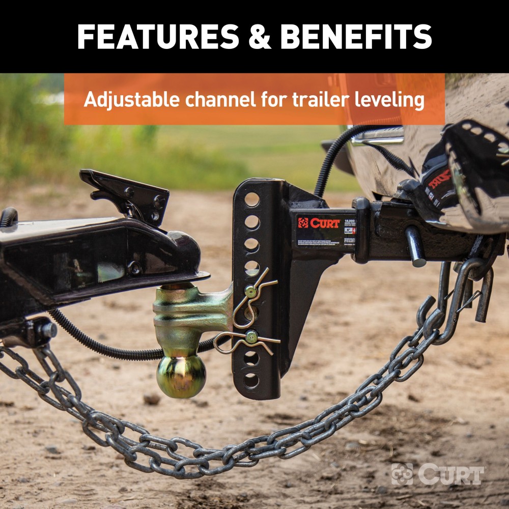CURT Adjustable Channel-Style Dual Ball Mount for Trailers CURT adjustable channel-style dual ball mount with two ball sizes for versatile trailer towing.