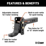 CURT Adjustable Ball Mount with Anti-Rattle and Durable Finish CURT adjustable ball mount with anti-rattle design and durable black finish.