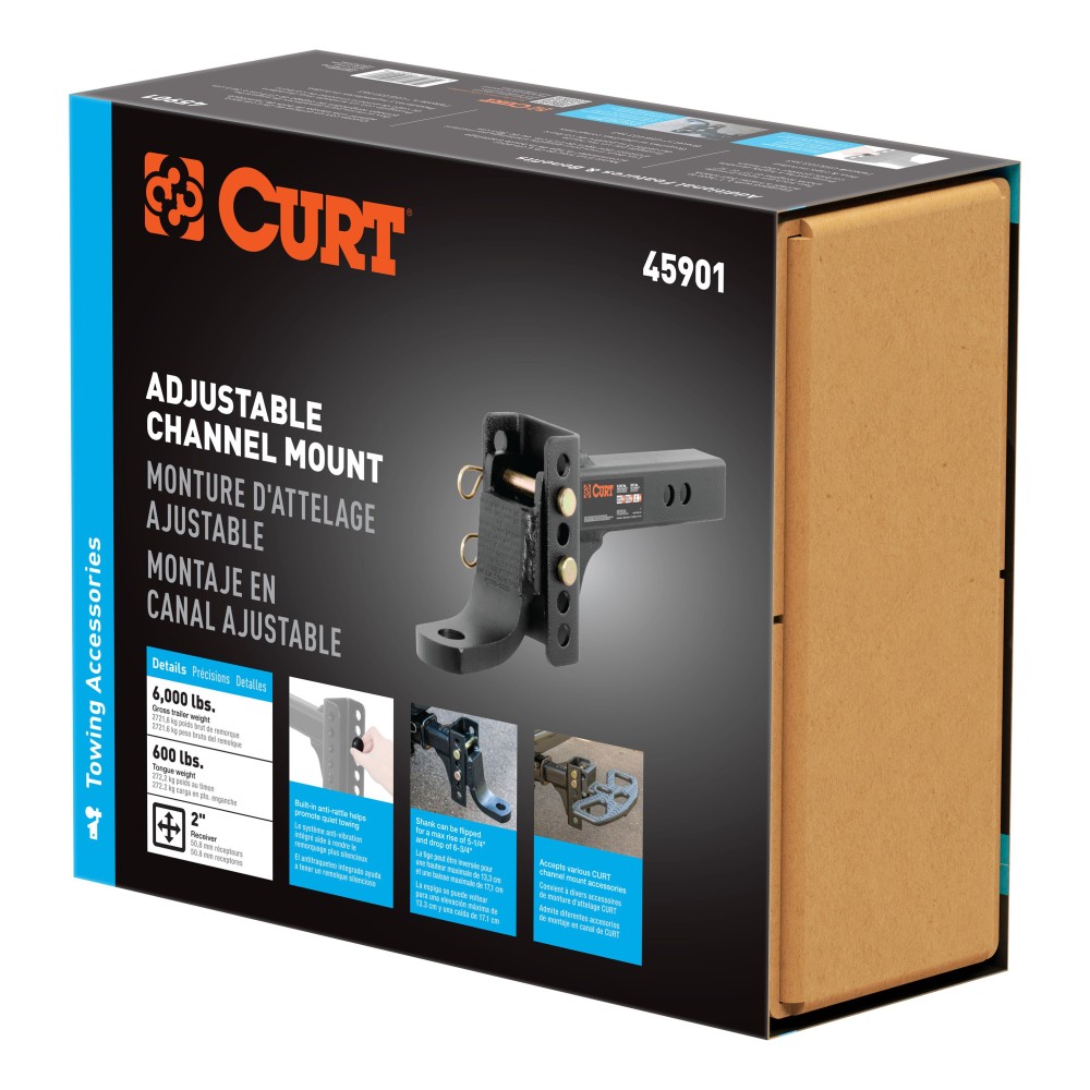 CURT Adjustable Ball Mount with Anti-Rattle and Durable Finish CURT adjustable ball mount with anti-rattle design and durable black finish.