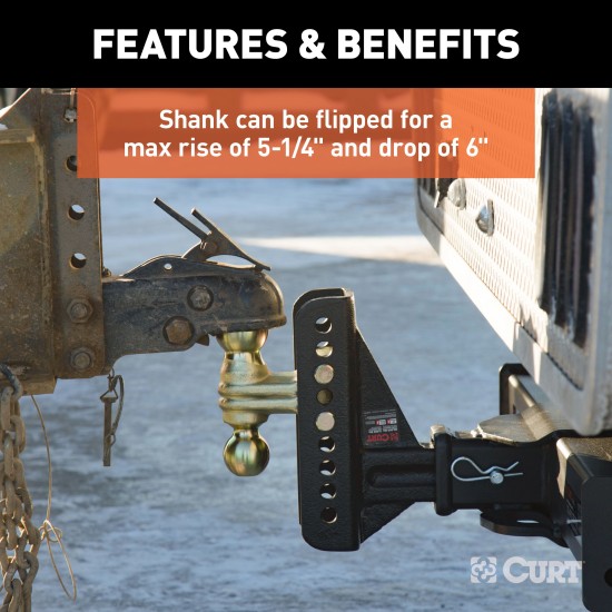 CURT Adjustable Channel-Style Ball Mount with Dual Ball Sizes CURT adjustable channel-style ball mount with dual ball sizes for versatile towing solutions.