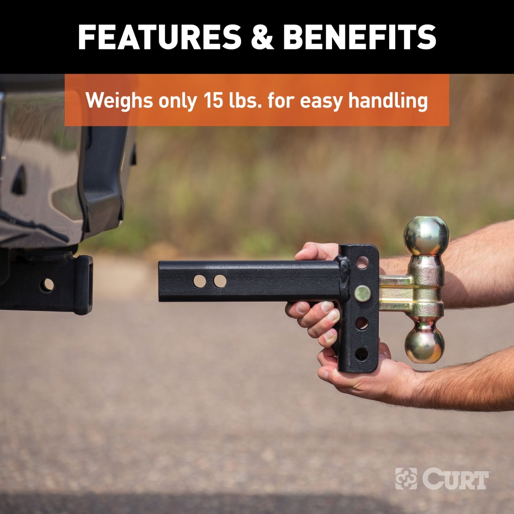 CURT Adjustable Ball Mount - 10,000 lbs Capacity with Dual Balls CURT adjustable ball mount with dual ball sizes, up to 10,000 lbs capacity, provides versatile towing solutions.