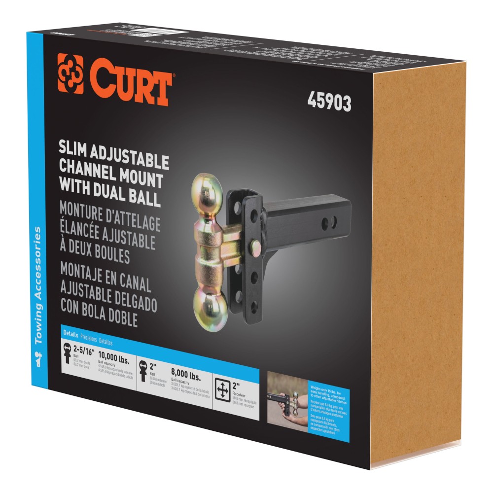 CURT Adjustable Ball Mount - 10,000 lbs Capacity with Dual Balls CURT adjustable ball mount with dual ball sizes, up to 10,000 lbs capacity, provides versatile towing solutions.