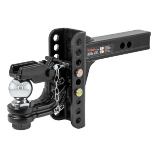 CURT Adjustable Channel-Style Ball Mount with Anti-Rattle Feature CURT adjustable ball mount with 2-inch shank and ball and pintle combo, featuring anti-rattle and rust-resistant finish.