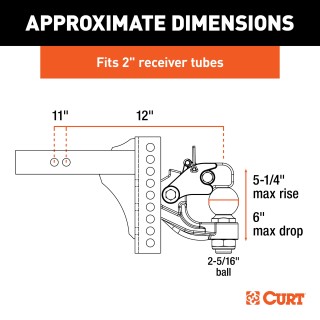 CURT Adjustable Channel-Style Ball Mount with Anti-Rattle Feature CURT adjustable ball mount with 2-inch shank and ball and pintle combo, featuring anti-rattle and rust-resistant finish.
