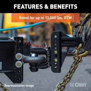 CURT Adjustable Channel-Style Ball Mount with Anti-Rattle Feature CURT adjustable ball mount with 2-inch shank and ball and pintle combo, featuring anti-rattle and rust-resistant finish.