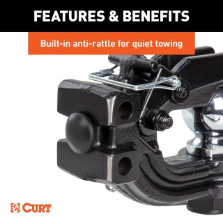 CURT Adjustable Channel-Style Ball Mount with Anti-Rattle Feature CURT adjustable ball mount with 2-inch shank and ball and pintle combo, featuring anti-rattle and rust-resistant finish.