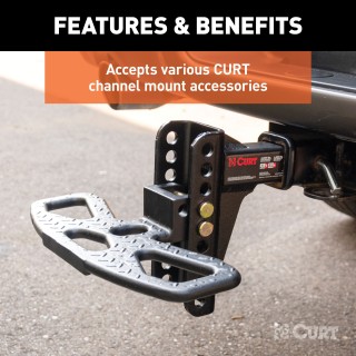CURT Adjustable Channel-Style Ball Mount with Anti-Rattle Feature CURT adjustable ball mount with 2-inch shank and ball and pintle combo, featuring anti-rattle and rust-resistant finish.