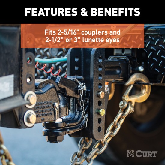 CURT Adjustable Channel-Style Ball Mount for Trailer Hitches CURT adjustable ball mount with dual-pin system and 2-5/16 inch ball