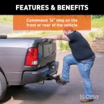 CURT Adjustable Channel Mount Folding Hitch Step for Trucks CURT hitch step on truck offers versatile, folding design with durable steel construction for safe access to vehicle.