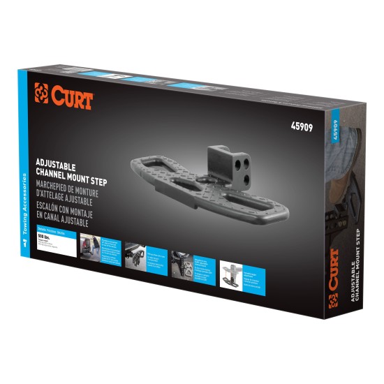 CURT Adjustable Channel Mount Folding Hitch Step for Trucks CURT hitch step on truck offers versatile, folding design with durable steel construction for safe access to vehicle.