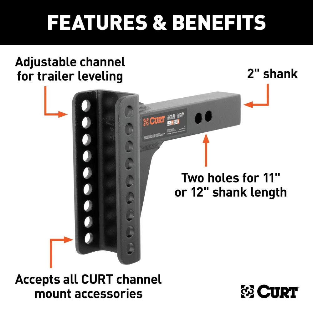 CURT Replacement Shank for Adjustable Channel Mount CURT replacement shank for adjustable channel mount fits 2 inch receiver