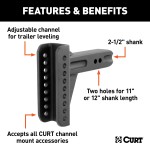 CURT Adjustable Channel Mount Replacement Shank - 2-1/2 Inch CURT adjustable channel mount replacement shank with 2-1/2 inch sizing and durable finish