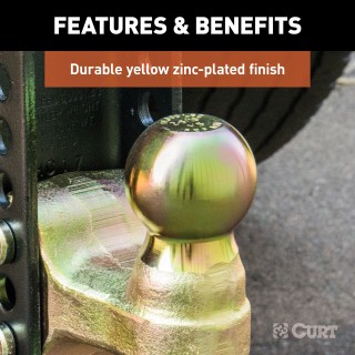 CURT adjustable ball mount featuring dual ball sizes and anti-rattle design for versatile towing with rust-resistant finish.