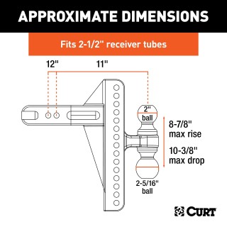 CURT Adjustable Ball Mount with Dual Ball and Anti-Rattle Feature CURT adjustable ball mount showing dual hitch balls and anti-rattle design.