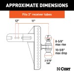 CURT Adjustable Deep Drop Channel-Style Ball Mount with Dual Balls CURT adjustable ball mount with 3-inch shank, dual ball sizes for versatile towing.