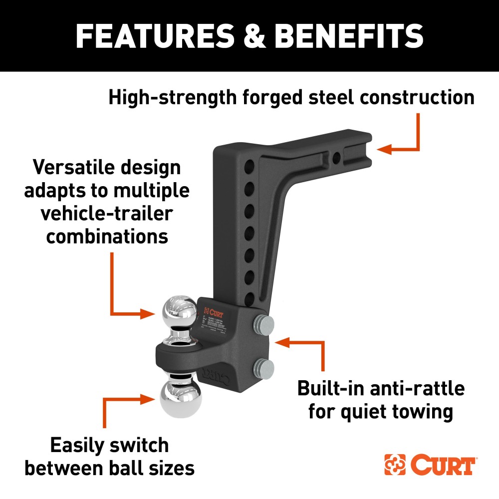 CURT Adjustable Trailer Hitch With Dual Ball for Versatile Towing CURT adjustable trailer hitch with dual ball mount for level towing
