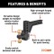 CURT Adjustable Trailer Hitch Ball Mount with Dual Ball 20,000 lbs CURT trailer hitch ball mount with dual ball, steel construction, adjustable height, anti-rattle technology, two ball sizes