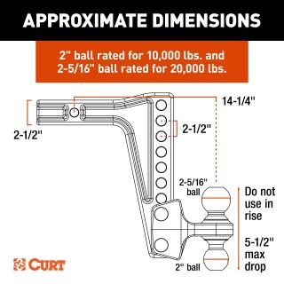 CURT Adjustable Trailer Hitch Ball Mount with Dual Ball CURT adjustable trailer hitch with dual ball mount for safe towing