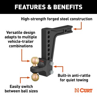 CURT Adjustable Trailer Hitch Ball Mount with Dual Ball CURT adjustable trailer hitch with dual ball mount for safe towing