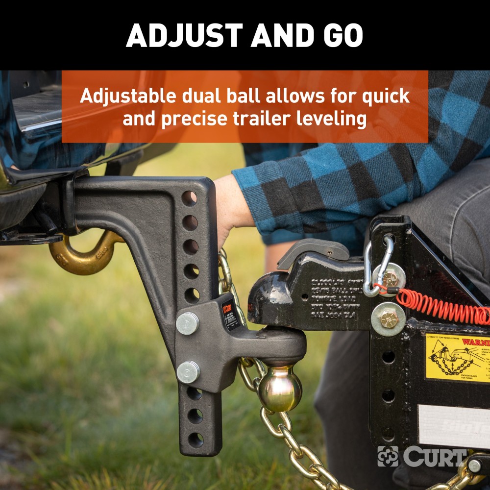 CURT Adjustable Trailer Hitch Ball Mount with Dual Ball CURT adjustable trailer hitch with dual ball mount for safe towing