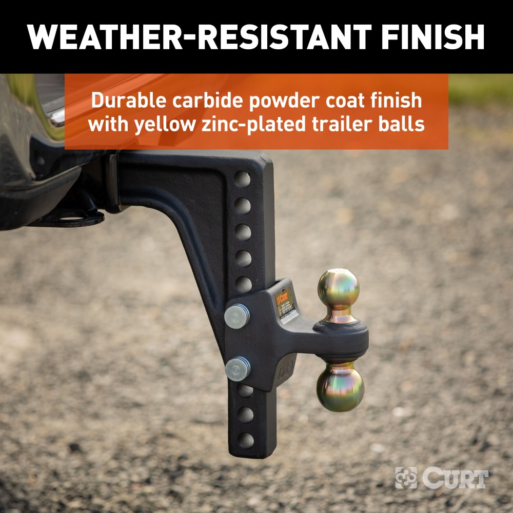 CURT Adjustable Trailer Hitch Ball Mount with Dual Ball CURT adjustable trailer hitch with dual ball mount for safe towing