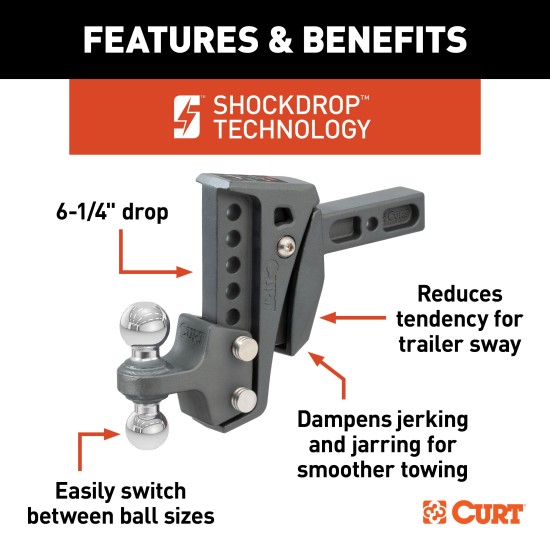 CURT Rebellion XD Adjustable Cushion Hitch Ball Mount CURT Rebellion XD cushion hitch with ShockDrop technology for smoother towing