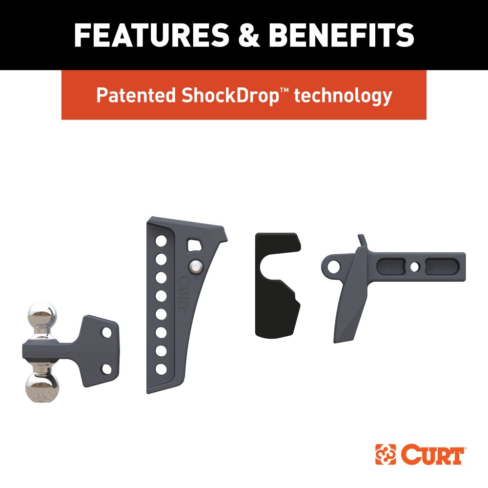 CURT Rebellion XD Adjustable Cushion Hitch Ball Mount CURT Rebellion XD cushion hitch with ShockDrop technology for smoother towing
