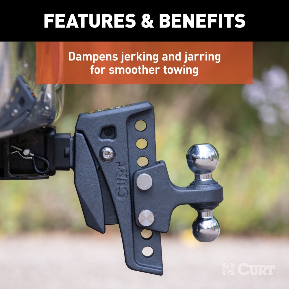 CURT Rebellion XD Adjustable Cushion Hitch Ball Mount CURT Rebellion XD cushion hitch with ShockDrop technology for smoother towing