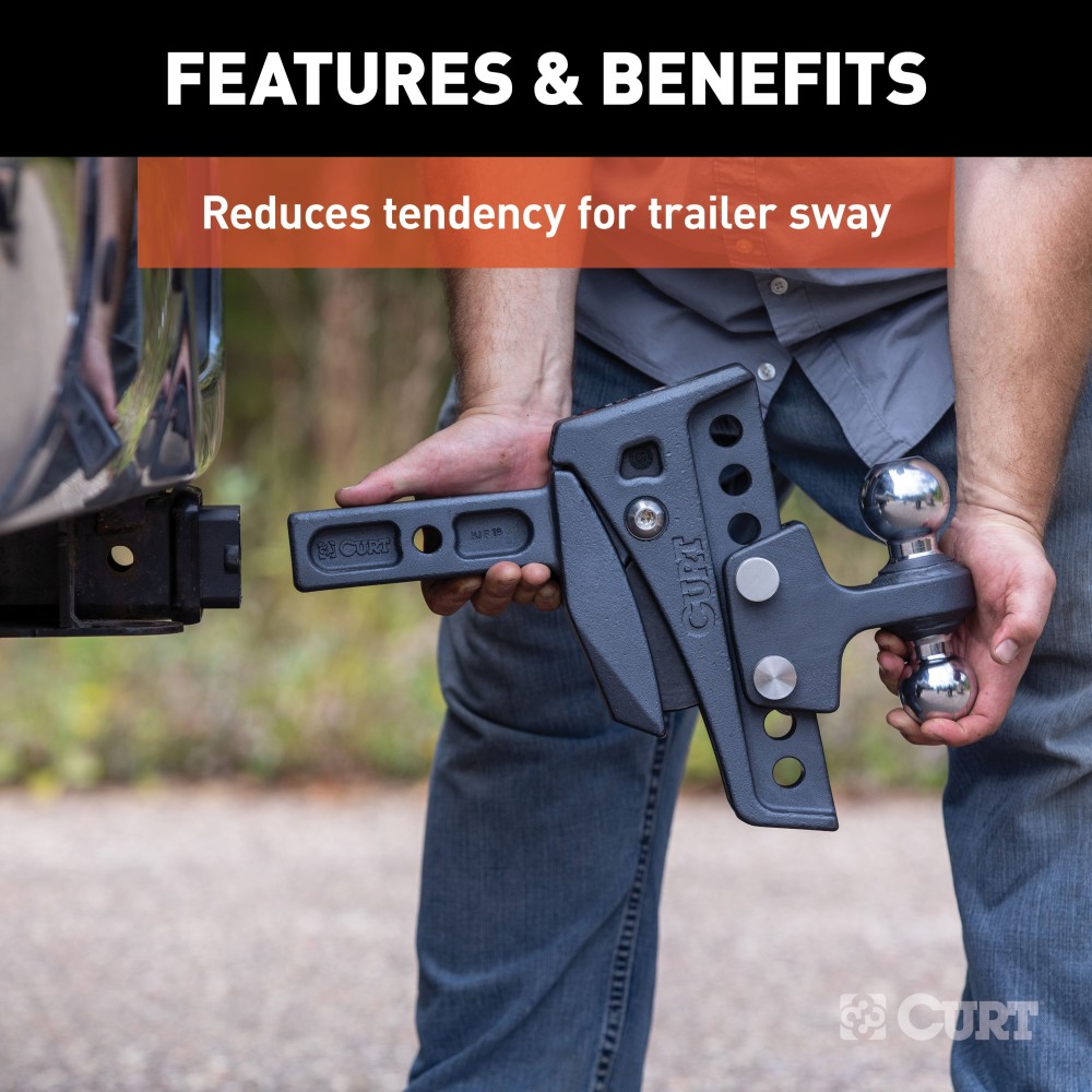 CURT Rebellion XD Adjustable Cushion Hitch Ball Mount CURT Rebellion XD cushion hitch with ShockDrop technology for smoother towing