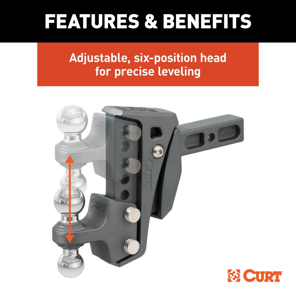 CURT Rebellion XD Adjustable Cushion Hitch Ball Mount CURT Rebellion XD cushion hitch with ShockDrop technology for smoother towing